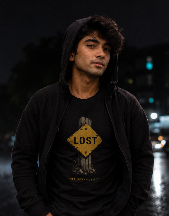 Unisex "Lost Intentionally" Graphic Printed Regular Fit T-Shirt